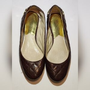 Michael Kors Ramsey Ballet Flat Brown Quilted Leather Chain Link Women's 7 M